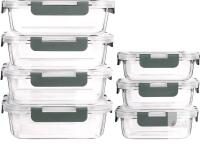 NEW Glass Food Storage Containers, Rectangular, Locking Lids, 6.5"x4.5" & 8"x6", Stackable, Gray