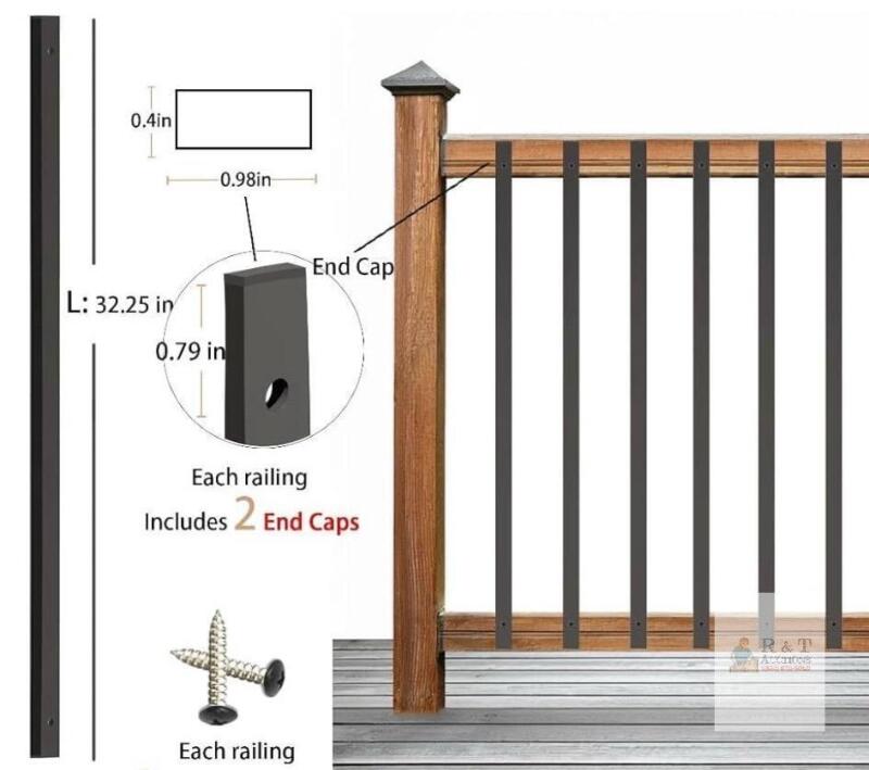 Black Aluminum Rectangle Deck Balusters 32.25" - 100 Pack with End Caps & Screws- SEE DESC