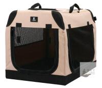NEW X-ZONE PET Foldable Soft Dog & Cat Crate 28" Beige, 3-Door, Mesh Ventilation, Portable Kennel