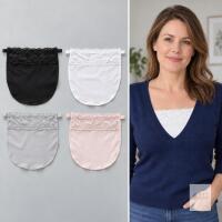 NEW 4-Piece Women&rsquo;s Lace-Trim Clip-On Bra Modesty Panel Set &ndash; Black, White, Grey & Blush Pink
