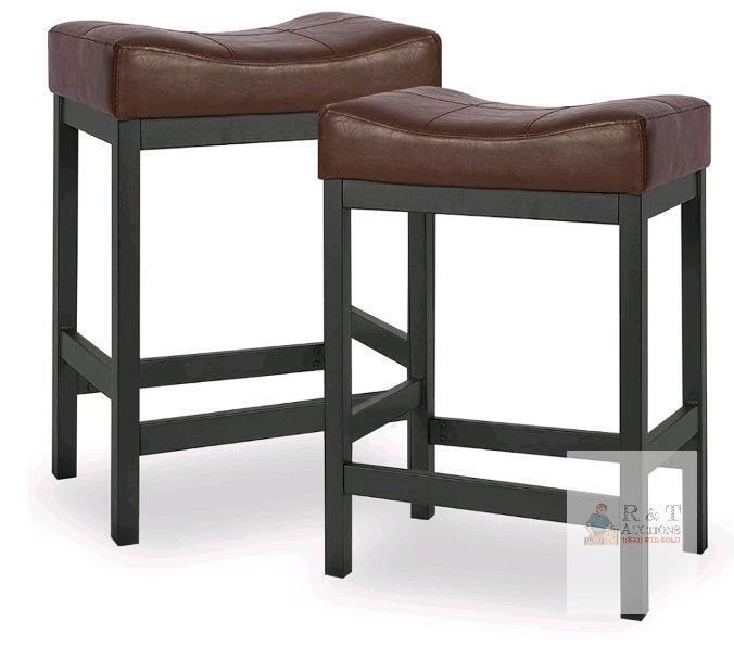 NEW Matte Black & Brown PU Counter Height Saddle Stools, 24.75" High, Set of 2, Model KS861P-B