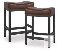 NEW Matte Black & Brown PU Counter Height Saddle Stools, 24.75" High, Set of 2, Model KS861P-B
