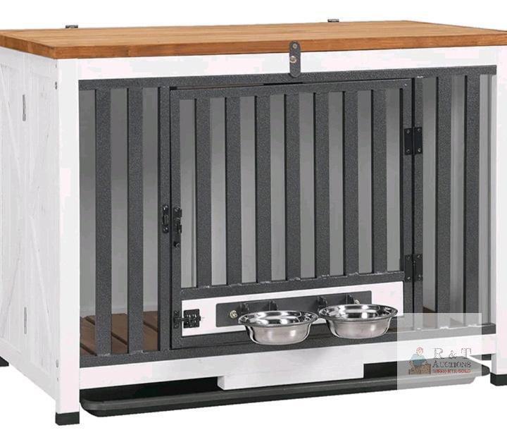 NEW Folding Wooden Pet Crate 33.3"x20"x24" w/ Metal Bars, Bowls, Indoor Kennel AIR100