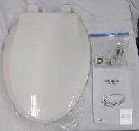 White Elongated Plastic Toilet Seat with Lid, 18.5"x14.2", Mounting Hardware Included