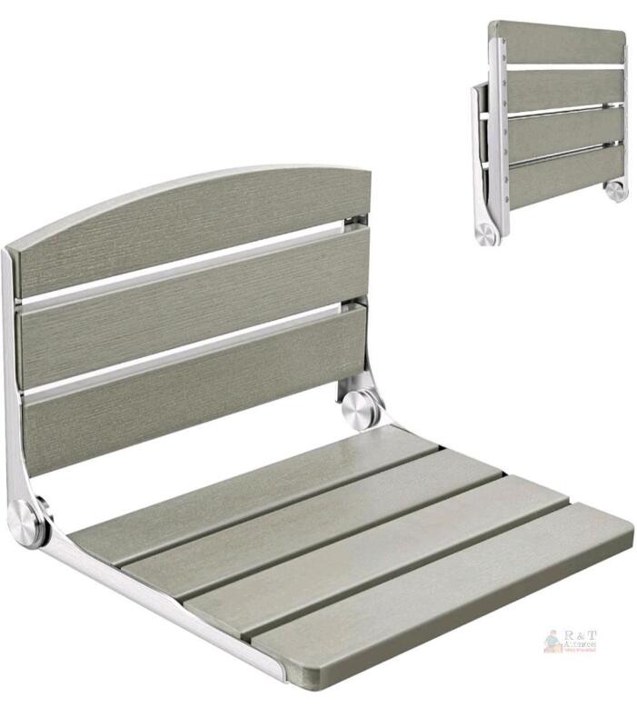 NEW Duseu Circular Edge Folding Shower Seat, 16.1" Wide, Wall-Mounted, 330 lb Capacity, Gray/Metallic -HARDWARE NOT INCL