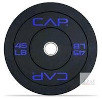 NEW CAP 45 lb Olympic Bumper Plate, Black with Blue Lettering, Solid Rubber with Steel Hub