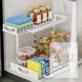 NEW Two-Tier Sliding Wire Organizer, 14.2 x 10.7 x 15.4 in, White Metal Wire