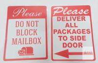 2 Aluminum Outdoor Signs 16"x12" &ndash; Do Not Block Mailbox & Deliver Packages to Side Door