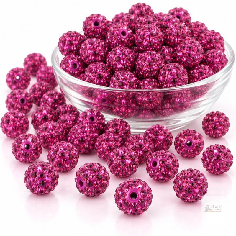 NEW 100x 10mm Purple Rhinestone Clay Beads, Craft/Jewelry Making, Round, Acrylic, Model s24072400ux0100