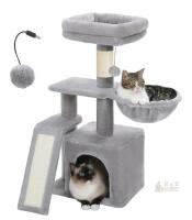 NEW PAWZ Road Cat Tree 31.5" Grey, Condo, Hammock, Scratching Ramp, Plush Perch Tower, Removable Bed
