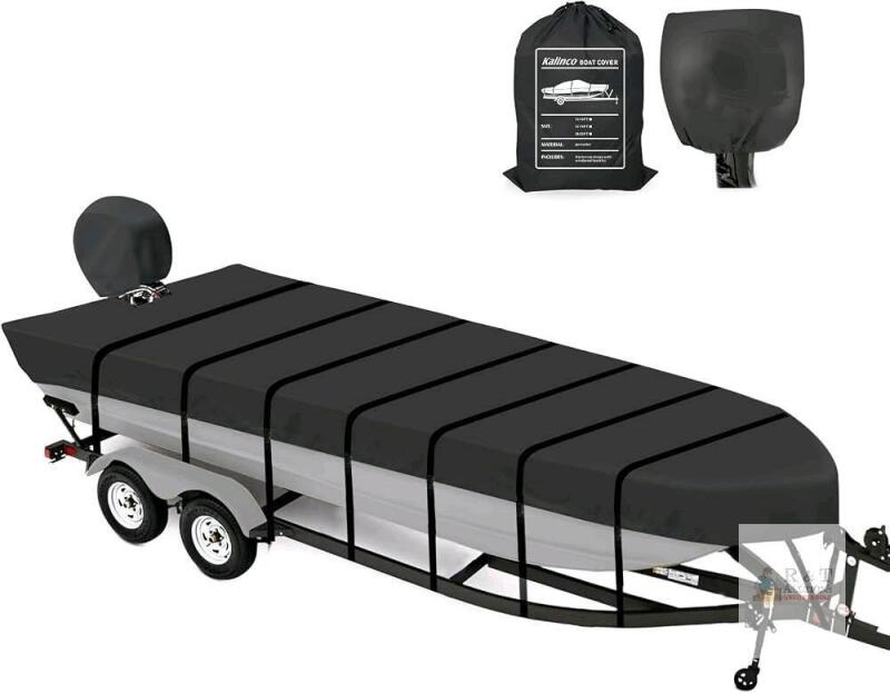 Kalinco 12-14 FT Jon Boat Cover, 600D Heavy-Duty Polyester, Waterproof, UV-Resistant, Black