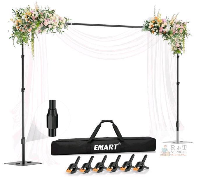 NEW EMART EM-BS-NT3030 Adjustable Backdrop Stand Kit, 10x10 ft, Aluminum Alloy, Includes Carry Bag and Clamps