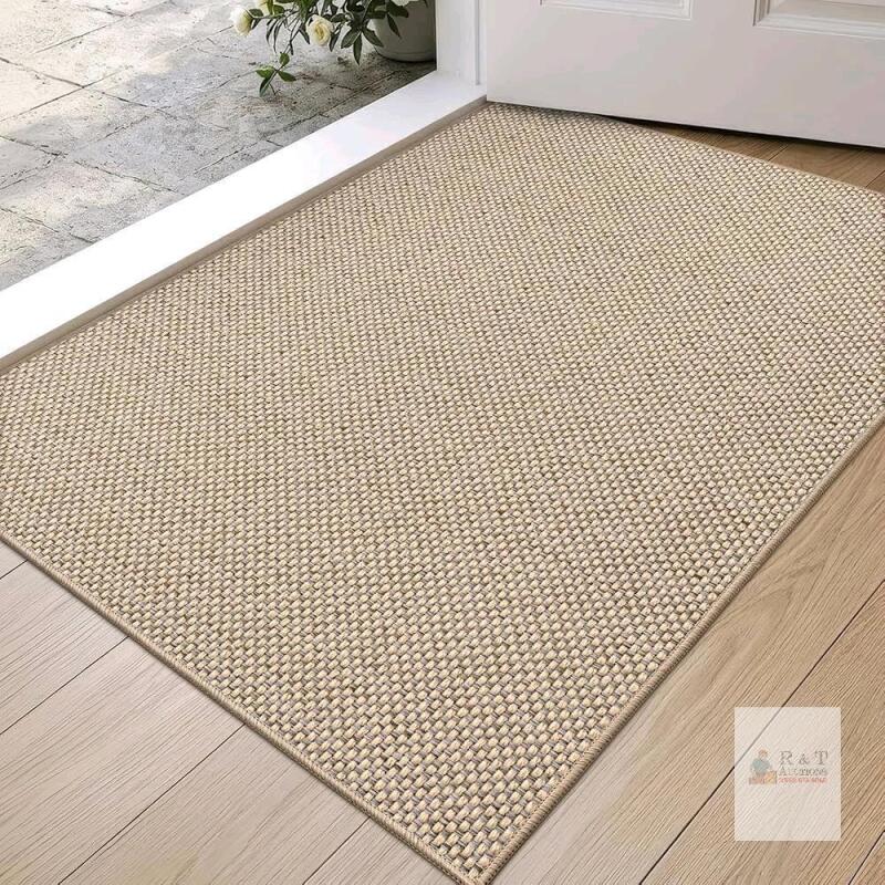 NEW DEXI Artistic Floor Mat, 24"x35", Beige Woven Polypropylene, Rubber Backing, Indoor/Outdoor