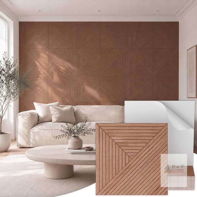 8 NEW Self-Adhesive Acoustic Wall Panels, 11.8" x 11.8", Wood Grain Brown, 9mm Thick