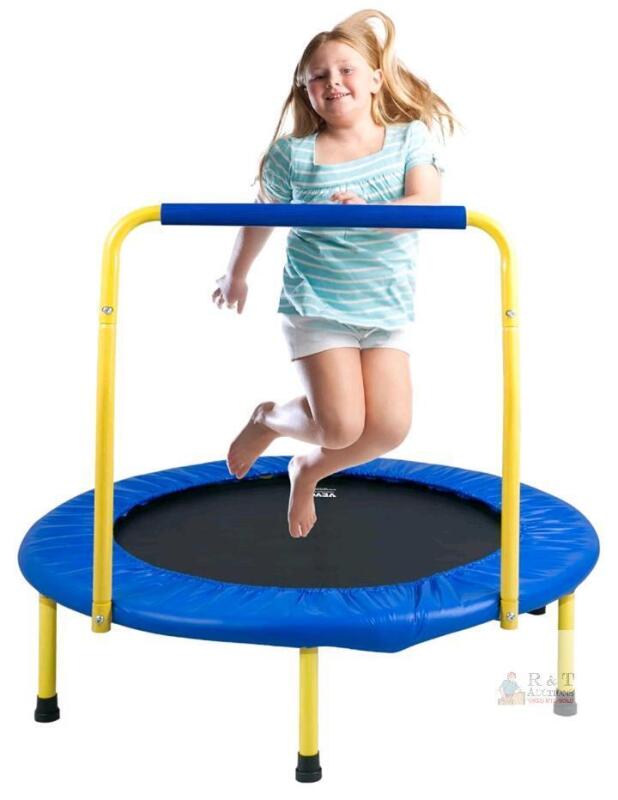 NEW VEVOR 36" Mini Trampoline with Handlebar, 130 lbs Capacity, Foldable, 28 Bands, Blue/Yellow