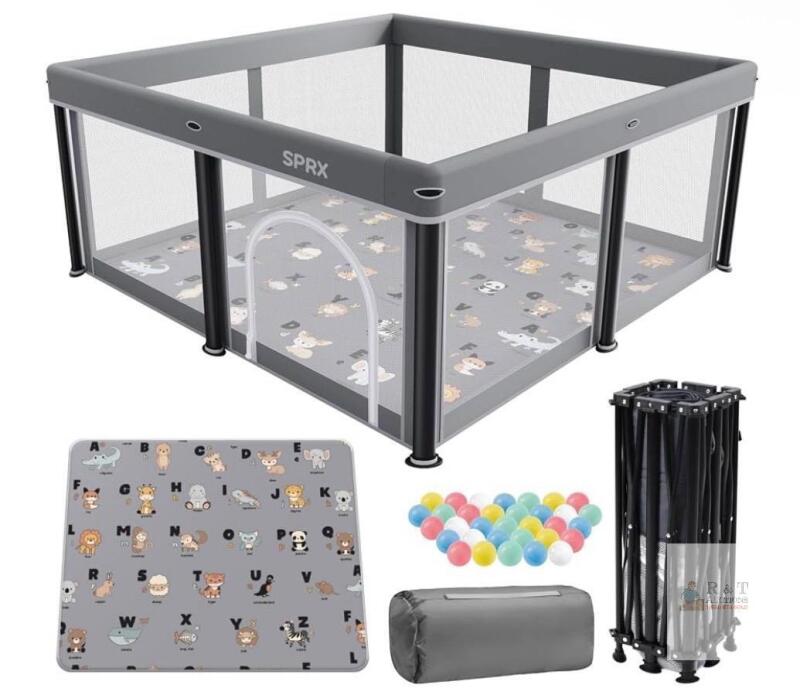 NEW SPRX Foldable Baby Playpen BP-G1-50*50, 50"x50", CPSIA, Portable, Mat & Balls, Gray