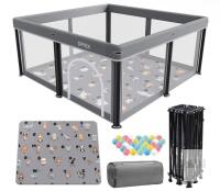 NEW SPRX Foldable Baby Playpen BP-G1-50*50, 50"x50", CPSIA, Portable, Mat & Balls, Gray