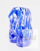 Monki Decorative Glass Vase, Body-Shaped, Blue Patterned, 8.3" x 5.7" x 1.9", 2.46 lb