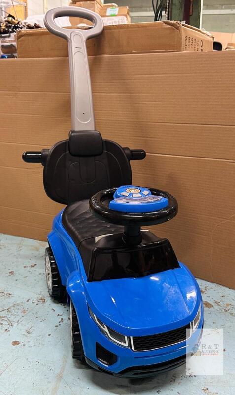 Blue Children&rsquo;s Ride-On Push Car with Parental Handle & Cup Holders, Removable Steering Wheel SEE DESC