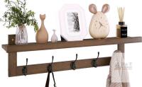 NEW SMIBUY 29.2" Wall-Mounted Bamboo Coat Rack with Shelf, 5 Double Hooks, White Finish