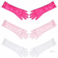 3 New Pair Children's Luxurious Girls Satin Pearl Bow Princess Long Gloves