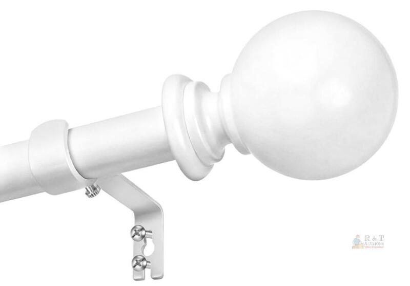 White Telescopic Curtain Rod Set with Ball Finials, Adjustable 30&ndash;120 in, Includes Mounting Hardware