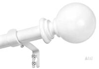 White Telescopic Curtain Rod Set with Ball Finials, Adjustable 30&ndash;120 in, Includes Mounting Hardware