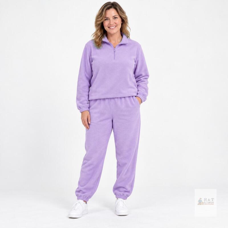 NEW Light Purple Fleece Tracksuit Set, Quarter-Zip Pullover & Elastic Pants, Size Medium