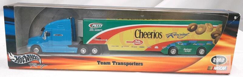 Hot Wheels 2002 Racing Team Transporter Cheerios Petty John Andretti 1:64 Die-Cast Truck NIB (NEW IN BOX)