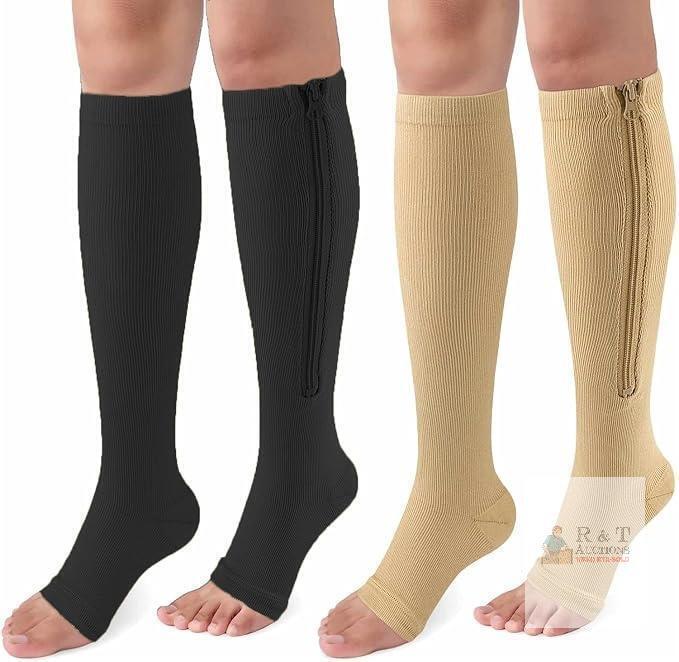 4 New Pair Size XXL: 15-20 mmHg Zipper Compression Socks for Men and Women, Graduated Support Stockings with Easy-On Design, Nylon Spandex Blend for Swelling Relief, Varicose Veins, and All-Day Wear