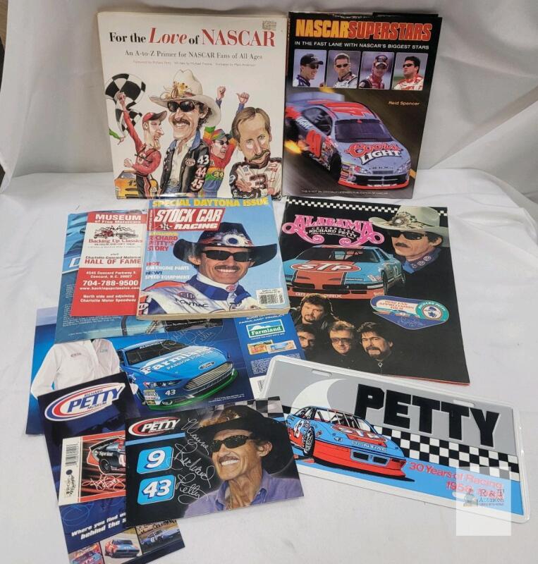 SO COOL! Richard Petty NASCAR Memorabilia Lot: Autographed Photos, 30th Anniv Plate, Books & Stickers
