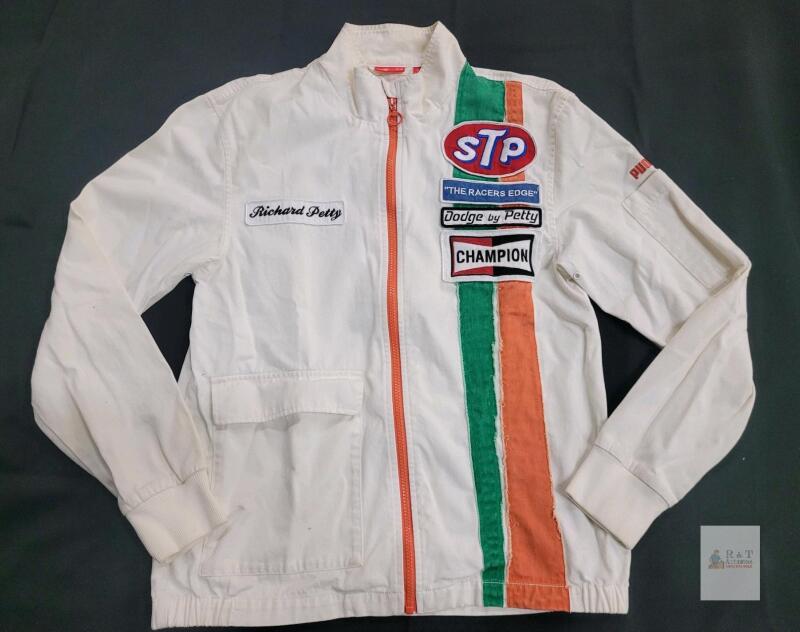 Puma Richard Petty Enterprises Racing Jacket Small White STP Champion Dodge Team Patches- great condition
