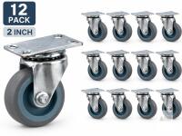 NEW 12-Pc 2" Swivel Caster Wheel Set, Grey Rubber Wheels with Metal Mounting Plates
