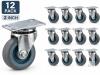 NEW 12-Pc 2" Swivel Caster Wheel Set, Grey Rubber Wheels with Metal Mounting Plates