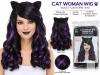 NEW Adult Cat Woman Costume Wig, Black with Purple Highlights & Cat Ears, One Size, Ages 14+