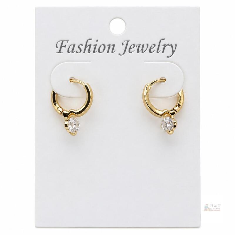 NEW Gold-Tone Cubic Zirconia Huggie Hoop Earrings with Sparkling Bowknot-Style Detail, Pai