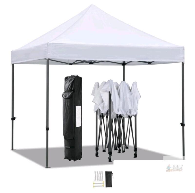 10x10 ft Pop-up Canopy Tent, White Canopy, Black Frame, Adjustable Heights, Carry Bag Included