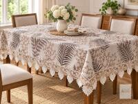 NEW Walrus Heavy-Duty Vinyl Tablecloth, Fern & Floral Print with Lace Trim, Waterproof & Wipe-Clean, 60" x 102"