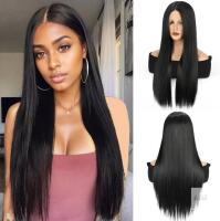 New 12" Straight Natural Lace Front Wig Glueless 1/4 Hair Wig for Black Women Heat-Resistant Synthetic Long Straight Wigs, Pre-Plucked Hairline for Daily & Party Wear (Black)