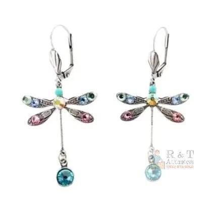 Dragonfly Dangle Earrings with 7 Colorful Stones- very pretty