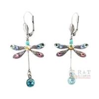 Dragonfly Dangle Earrings with 7 Colorful Stones- very pretty