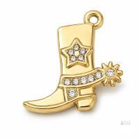 NEW Gold-Tone 304 Stainless Steel Rhinestone Cowboy-Boot Charm/Pendant, 20.5 &times; 19 mm, Single