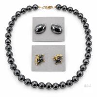 Beautiful Hematite Earrings & Necklace 14" Long