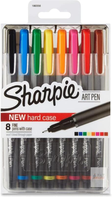Sharpie Art Pens, Fine Point, Assorted Colors, Hard Case, 8 Pack