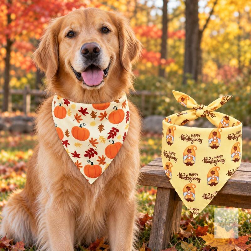 New SIZE XL Adorable Fall Realeaf Thanksgiving Dog Bandanas 2 Pack