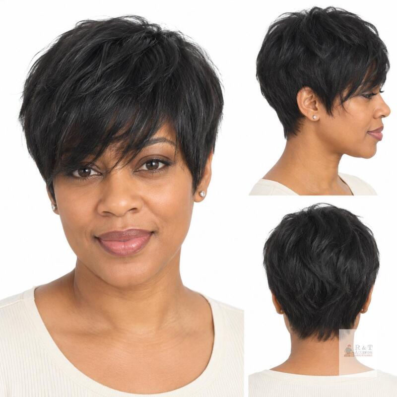 New Human Hair Short Wigs Pixie Cut Wig- Yviann