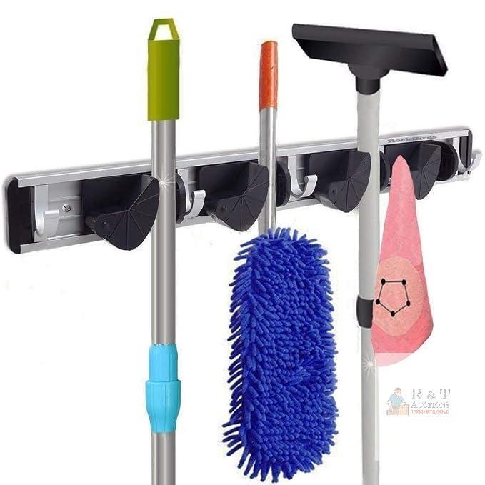 Multi-Functional Mop Rack Senior Aluminum Clip On Broom Holder and Mop Handles