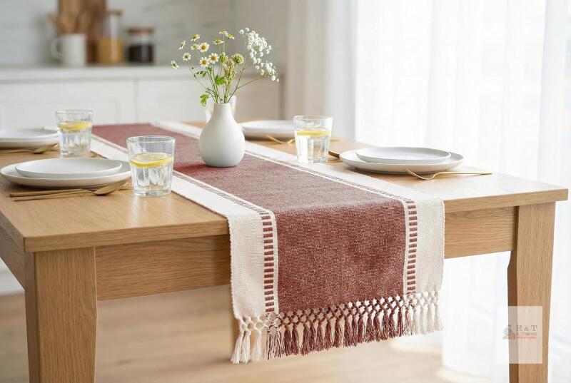 New PurpleEssences Dobby Stripe Woven Table Runner Ribbed Fall Thanksgiving Farmhouse Dining Room - 14x72