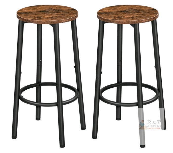 NEW Hoobro BF03BY01 Bar Stools, Set of 2, Rustic Brown Seat, Black Metal Legs, 25.2" Height