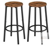NEW Hoobro BF03BY01 Bar Stools, Set of 2, Rustic Brown Seat, Black Metal Legs, 25.2" Height